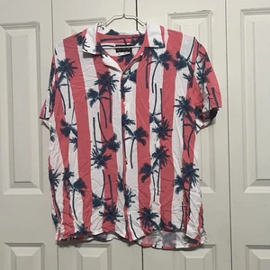 Original Use Mens Hawaiin Shirt, XL-White & Pink Vertical Stripes W/palm Trees - Picture 1 of 4