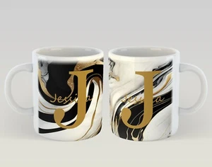 Personalised 11oz Mug - Black & White Marble - Initial & Name Customisation - Picture 1 of 1