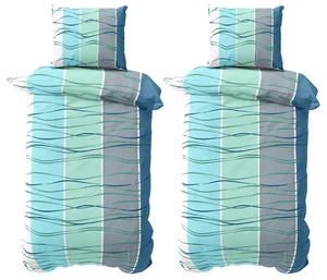Bettwäsche Set Mikrofaser Bettbezug Türkis Grau Wellen Gestreift 135x200 155x220 - Bild 1 von 4