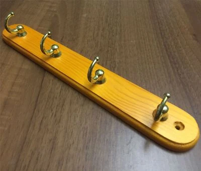 Key Hanger Key Ring Holder Rack Wooden Pine Key Hanger with Brass Hooks - Image 1 of 4