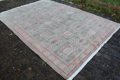 6x9 Vintage Handmade Turkish Oriental Bedroom Oushak Area Carpet Rug, 77"x113" - Image 1 of 4