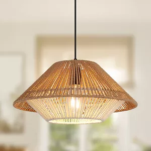 Adjustable Rattan Pendant Lights Boho Ceiling Lamp E27 for Dining Room Kitchen - Picture 1 of 15