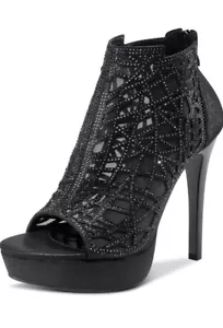 HDEUOLM Women Crystal Stiletto Platform Sandals Peep-Toe High Heels - Picture 1 of 5