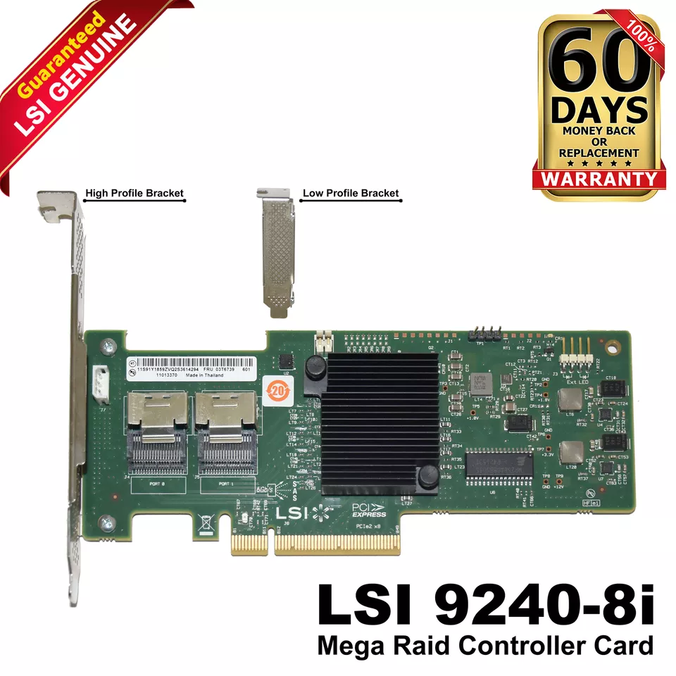 Lenovo LSI MegaRAID 9240-8i SAS 6Gbps 8-Ports PCIe 2.0 RAID Controller 03T6739 - Image 1 of 4