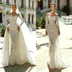 Mermaid Wedding Dresses Lace Mermaid Bridal Dress Detachable Train Bridal Gown - Picture 1 of 8