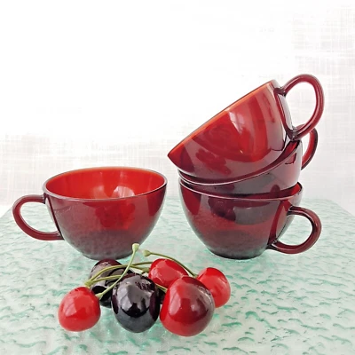 Anchor Hocking ROYAL RUBY Red Glass Tea Cups, NO Saucers, Punch Cups, Set of 4 - Image 1 of 4