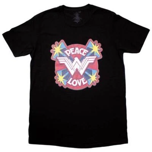 DC Comics Wonder Woman Peace & Love T-Shirt Black New - Picture 1 of 1