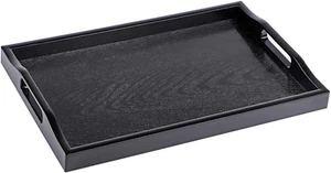 Plastic Serving Tray, Ottoman Style with Cutout Handles, Rectangle Butler Black - Picture 1 of 12