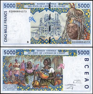 West African States, BENIN, 5000 Francs 2002, UNC-, P-213BL - Picture 1 of 3