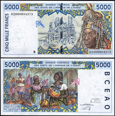 West African States, BENIN, 5000 Francs 2002, UNC-, P-213BL - Image 1 of 3