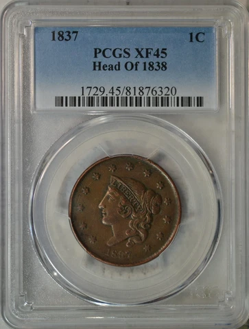 1837 Coronet Head large cent, PCGS XF45..........Type Coin Company Cover
