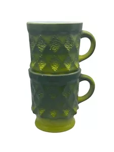 Juego de 2 tazas de café con pedestal Kimberly verde diamante Anchor Hocking Fire King - Imagen 1 de 8