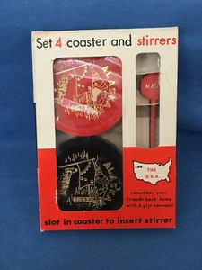Vintage ALASKA Souvenir Set of 4 Coasters + Drink Stirrers NIB Barware Hong Kong - Picture 1 of 10