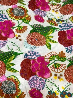 3 Yard Hand Block Print Handmade Cotton Indian Natural Sanganeri Print Fabric - Image 1 of 4