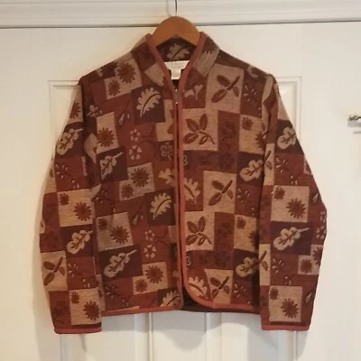 Christopher & Banks Tapestry Zip Jacket Sz Large Red Beige Floral Fall   EE-13 - Image 1 of 4