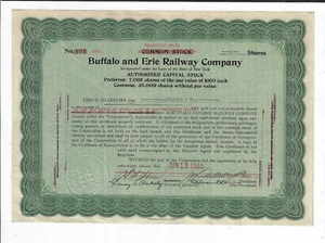 NEW YORK 1940 Buffalo & Erie Railway Company Stock Certificate - Picture 1 of 2