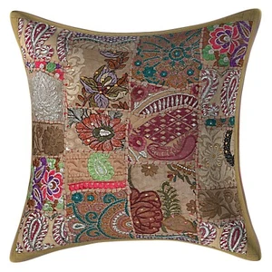 Patchwork Cotton Pillow Case Cover Indien Hand Embroidered Cushion Covers Throw - Picture 1 of 2