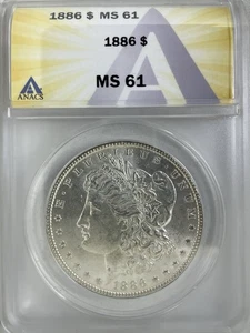 1886 MS 61 Morgan Silver Dollar, 90% Silver, Beautiful Coin! - Picture 1 of 2