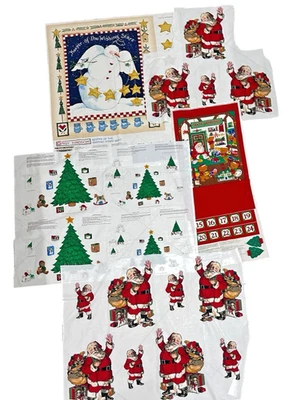 Vtg Christmas Cut Sew Fabric Panels + Appliques Santa Snowman Teddy Dog LOT - Image 1 of 4