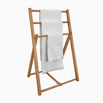 Asta Folding Towel Rack, Solid Teak 3-Bar Towel Stand, TB-341 - Image 1 of 4
