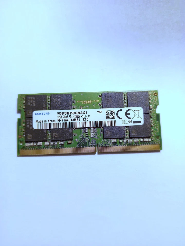 1x32 Samsung 32GB 2666MHz DDR4 SODIMM 2Rx8 Laptop Memory M471A4G43MB1-CTD - Image 1 of 1