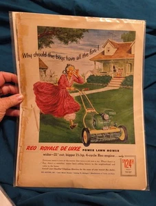 Vtg 1951 REO Royale De Lux Lawn Mower Print Ad Why Should Boys Have All The Fun - Picture 1 of 7