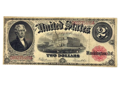 1917  Two Dollar Red Seal Legal Tender Large Size United States Note Ungraded - Image 1 of 4