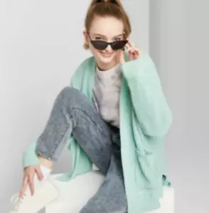 Cardigan donna aperto davanti oversize tasca ciniglia favola selvaggia pallido come nuovo con etichetta - Foto 1 di 3