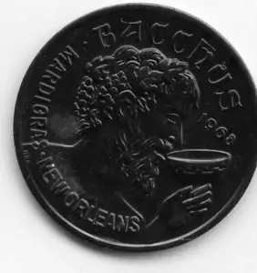 Karneval Doubloon Krewe of Bacchus 1988 Aluminium Reitleutnant schwarz - Bild 1 von 2