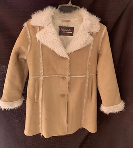 Rothschild Tan Suede Coat Girls M 10/12 Pockets Lined Fur - Picture 1 of 6