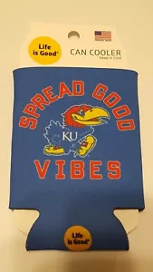 KANSAS JAYHAWKS KOOZIE CAN COOLER NEW DOUBLE SIDED FLAT - Picture 1 of 2