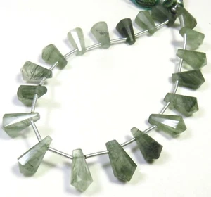 Needle Rutile Faceted drop Cone Beads 11-13 mm Natural Green Gems 8 Inch LC-1551 - Picture 1 of 10