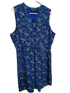 Apt 9 Womens Blue XLarge Abstract Bird Print Sleeveless Split Neck Pocket Dress - Picture 1 of 10