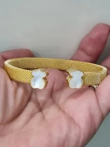 Tous Gold-Colored IP Steel Mesh Bangle/Cuff Bracelet - Picture 1 of 9