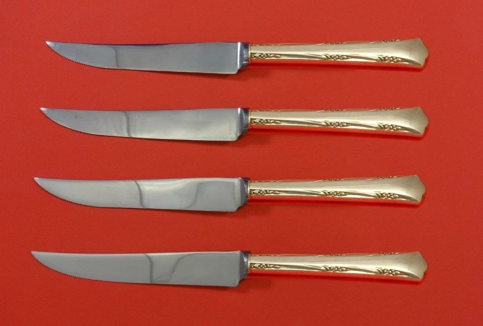 Greenbrier by Gorham Sterling Silver Steak Knife Set 4pc Serrated Custom 8 1/2" - Image 1 of 2