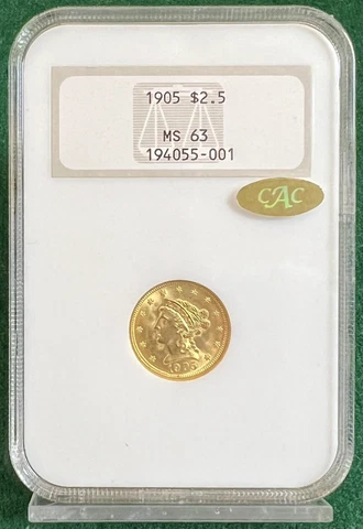 1905 $2.50 Gold Liberty Head NGC MS63 Gold CAC Approved 3.1 Fatty Unreal PQ ++ Cover