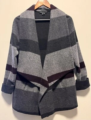 Cárdigan suéter a rayas Theory para mujer mezcla de lana frente abierto manga larga talla M Foto 1 de 4