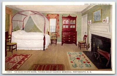 Postcard The Blue Chintz Room,Thomas Bailey Aldrich Memorial, Portsmouth NH — 第 1/2 张图片