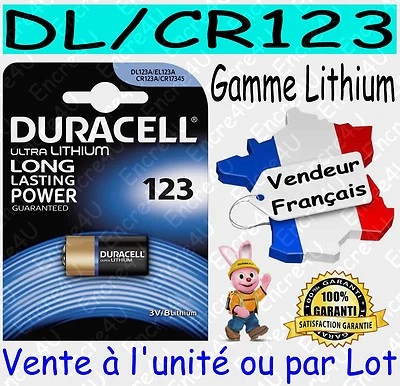 Piles DURACELL TYPE DL123 CR123 - Dispo aussi CR2016 CR2025 CR2032 CR2430 CR2450