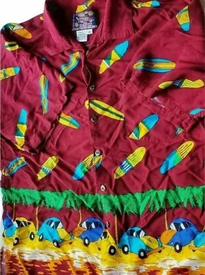 Camisa Volkswagen Cars havaiana botão frontal pranchas de surf marrom rayon masculina tamanho M - Imagem 1 de 3