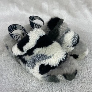 UGG Fluff Yeah Cali Collage Womens Slide Slippers 6 Black White Sheepskin NEW - Picture 1 of 10