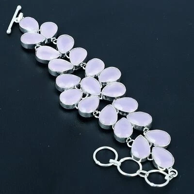 Pink Chalcedony Pear Gemstone 925 Sterling Silver Jewelry Bracelet 8" VJ 184 — 第 1/4 张图片