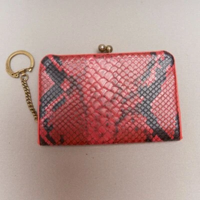 Vintage Snakeskin Leather Coin Purse Red Black Brass Frame Key Holder - Image 1 of 4