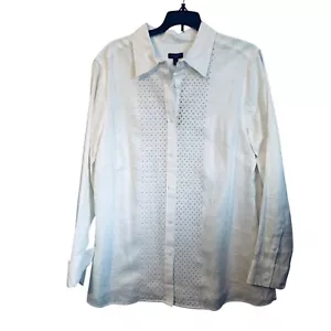 Talbots White 100% Linen Button-Down Shirt Sz 1X Eyelet Detailing Long Sleeves - Picture 1 of 12