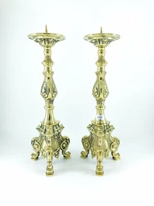 COPPIA CANDELABRI Portaceri da chiesa in ottone lucido in BAROCCO altezza 40 cm - Imagen 1 de 3