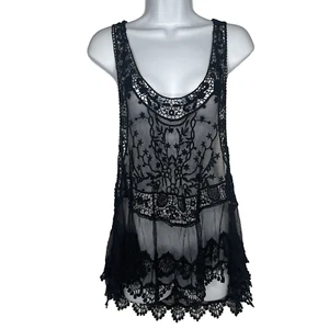 Shirley Hollywood transparentes schwarzes Netz Häkelspitze niedriger Racerback Nachthemd Größe XXL - Bild 1 von 8