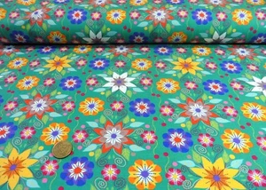 La La Lama Flowers dunkles mintgrün Baumwoll-Stretch-Jersey Hilco 25 cm - Bild 1 von 1