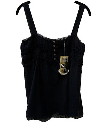 Новый $188 JUICY COUTURE женщин 8 черный шелк с подкладкой со сборками блузка без рукавов K6 - Изображение 1 из 4