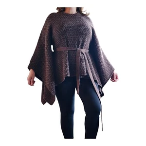 American Boutique Belted Knit Top Cape Shawl Cardigan W/ Leather Belt Loop - Picture 1 of 9