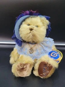 Teddy Bear Plush Stuffed Animal Brass Button Diamond Heart Pendant Celine - Picture 1 of 7